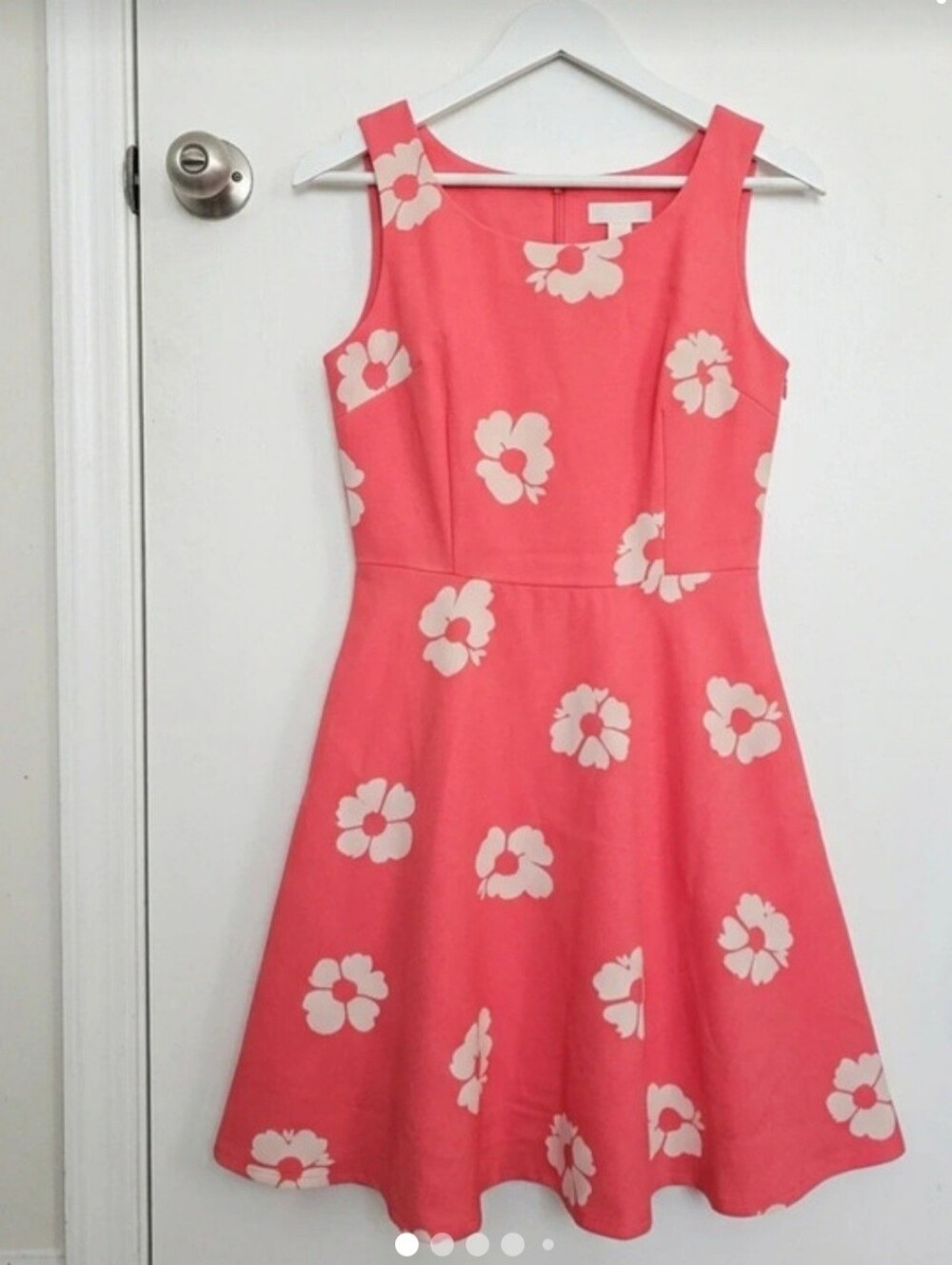 LC Lauren Conrad Coral Pink Floral Fit & Flare Dress 6